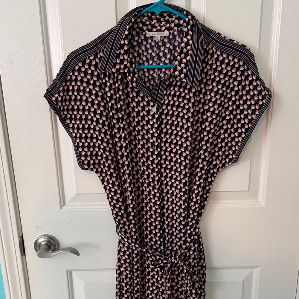 Max Studio Navy And Orange Patterned Jumpsuit - image 4